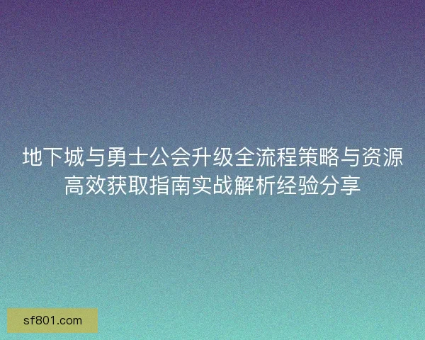 地下城与勇士公会升级全流程策略与资源高效获取指南实战解析经验分享