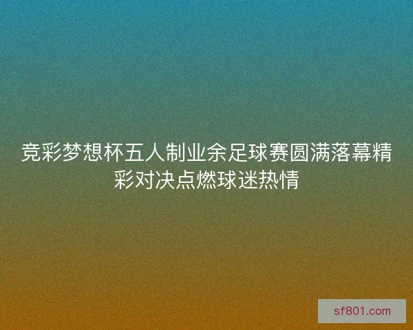 竞彩梦想杯五人制业余足球赛圆满落幕精彩对决点燃球迷热情